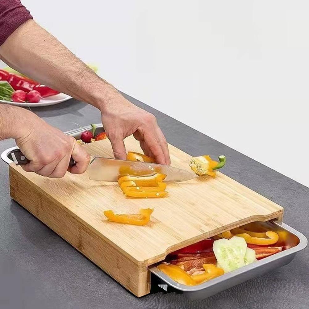 Bamboo Cutting Board - Tagliere in bambù con vassoio portaoggetti